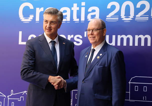 EU MED9 Prime Minister of Croatia Andrej Plenkovic welcomes Prince Albert II of Monaco for EU MED9 summit at Split, Croatia on October 7, 2026. IvanaxIvanovic PIXSELL