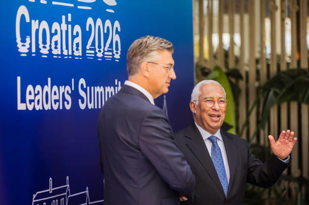 EU MED9 Prime Minister of Croatia Andrej Plenkovic welcomes President of the European Council Antonio Costa for EU MED9 summit at Split, Croatia on October 7, 2026. ZvonimirxBarisin PIXSELL