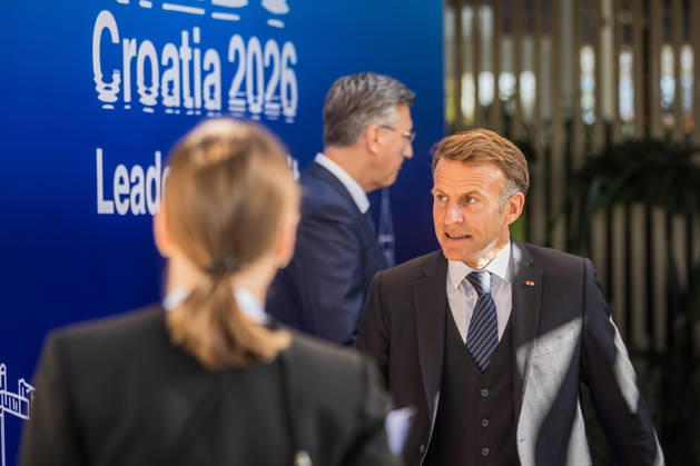 EU MED9 Prime Minister of Croatia Andrej Plenkovic welcomes President of France Emmanuel Macron for EU MED9 summit at Split, Croatia on October 7, 2026. ZvonimirxBarisin PIXSELL