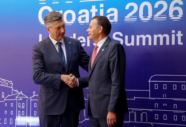EU MED9 Prime Minister of Croatia Andrej Plenkovic welcomes Prime Minister of Potugal Luis Montenegro for EU MED9 summit at Split, Croatia on October 7, 2026. IvanaxIvanovic PIXSELL