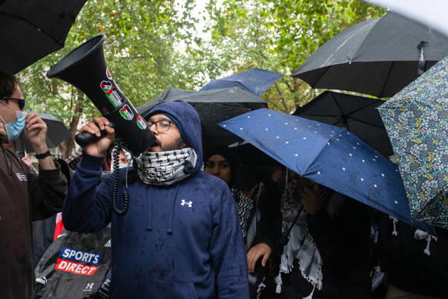 Pro-Palestinian protesters march In London LONDON, UNITED KINGDOM - OCTOBER 7: Pro-Palestinian demonstrators and students take part in a protest on the third anniversary of the October 7, 2023 attacks on Gaza in London, United Kingdom, on October 7, 2026. Protestors called for an end to Israeli military operations in Gaza and expressed solidarity with the Palestinian people. Thomas Krych Anadolu London United Kingdom. Editorial use only. Please get in touch for any other usage. Copyright: x2026xAnadoluxThomasxKrychx