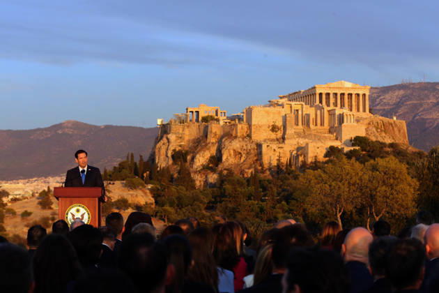 US Secretary of State visits Athens - US Secretary of State Marco Rubio delivers a speech on the Pnyx hill with the Acropolis in the background in Athens, Greece, 07 October 2026. Marco Rubio is visiting Athens for the launch of the 6th Greece-US Strategic Dialogue, focusing on defense, energy, and regional cooperation. ATHENS Greece Copyright: xOnexInchxProductionsx 7112522