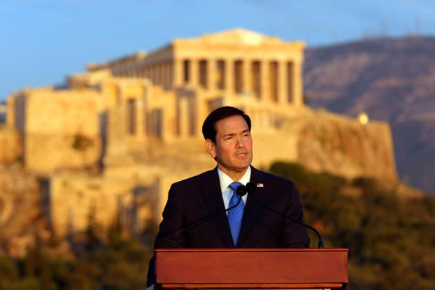 US Secretary of State visits Athens - US Secretary of State Marco Rubio delivers a speech on the Pnyx hill with the Acropolis in the background in Athens, Greece, 07 October 2026. Marco Rubio is visiting Athens for the launch of the 6th Greece-US Strategic Dialogue, focusing on defense, energy, and regional cooperation. ATHENS Greece Copyright: xOnexInchxProductionsx 7112523