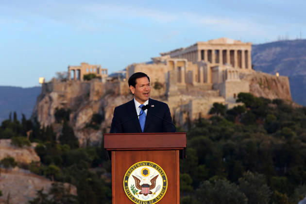 US Secretary of State visits Athens - US Secretary of State Marco Rubio delivers a speech on the Pnyx hill with the Acropolis in the background in Athens, Greece, 07 October 2026. Marco Rubio is visiting Athens for the launch of the 6th Greece-US Strategic Dialogue, focusing on defense, energy, and regional cooperation. ATHENS Greece Copyright: xOnexInchxProductionsx 7112534