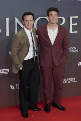 Andrew Scott and Luke Thompson pictured attending the BFI London Film Festival Opening Gala - Elsinore at the BFI Southbank Royal Festival Hall Featuring: Andrew Scott and Luke Thompson Where: London, United Kingdom When: 07 Oct 2026 Credit: Alan West Cover Images EDITORIAL USE ONLY. NOT FOR USE BY NEWSPAPERS BASED IN THE UK. Copyright: xx coverimg56078833