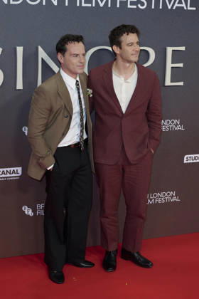 Andrew Scott and Luke Thompson pictured attending the BFI London Film Festival Opening Gala - Elsinore at the BFI Southbank Royal Festival Hall Featuring: Andrew Scott and Luke Thompson Where: London, United Kingdom When: 07 Oct 2026 Credit: Alan West Cover Images EDITORIAL USE ONLY. NOT FOR USE BY NEWSPAPERS BASED IN THE UK. Copyright: xx coverimg56078834