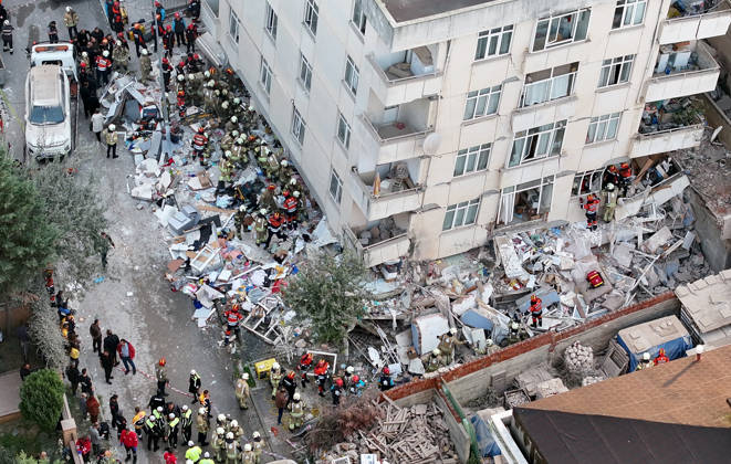 Partial collapse occurs in 7-story building in Istanbul s Maltepe district ISTANBUL, TURKIYE - OCTOBER 8: An aerial view shows search and rescue operations underway after the lower floors of a seven-story building partially collapse in the Maltepe district of Istanbul, Turkiye, on October 8, 2026. Murat Sengul Anadolu Istanbul Turkey. Editorial use only. Please get in touch for any other usage.  Copyright: x2026xAnadoluxMuratxSengulx