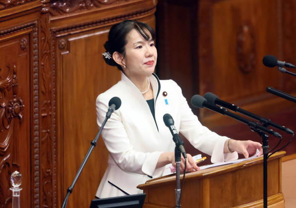 October 8, 2026, Tokyo, Japan - Japan s opposition party Sanseito lawmaker Mayuko Toyota questions to Prime Minister Sanae Takaichi at Lower House s plenary session at the National Diet in Tokyo on Monday, October 8, 2026. (photo by Yoshio Tsunoda AFLO) aflo_354274232