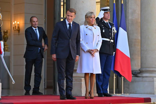 French president hosts German president, Elysee Palace, Paris, France French president Emmanuel Macron and his wife Mme Brigitte Macron host German President Mr Frank Walter Steinmeier and wife Mme Elke Budenbender at the Elysee Palace on October 08, 2026. Paris Elysee Palace Ile de France France