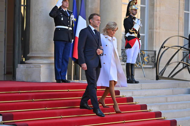 French president hosts German president, Elysee Palace, Paris, France French president Emmanuel Macron and his wife Mme Brigitte Macron host German President Mr Frank Walter Steinmeier and wife Mme Elke Budenbender at the Elysee Palace on October 08, 2026. Paris Elysee Palace Ile de France France