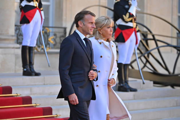 French president hosts German president, Elysee Palace, Paris, France French president Emmanuel Macron and his wife Mme Brigitte Macron host German President Mr Frank Walter Steinmeier and wife Mme Elke Budenbender at the Elysee Palace on October 08, 2026. Paris Elysee Palace Ile de France France