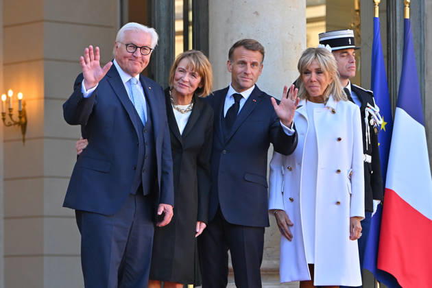 French president hosts German president, Elysee Palace, Paris, France French president Emmanuel Macron and his wife Mme Brigitte Macron host German President Mr Frank Walter Steinmeier and wife Mme Elke Budenbender at the Elysee Palace on October 08, 2026. Paris Elysee Palace Ile de France France