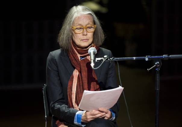 Canadian poet Anne Carson performs her work *Antigonick* at the Moderna Museet art gallery in Stockholm, Sweden, on May 8, 2015 STOCKHOLM SWEDEN ACE x10050x Copyright: xPontusxLundahl TTx ANNE CARSON 0g573CanGdI