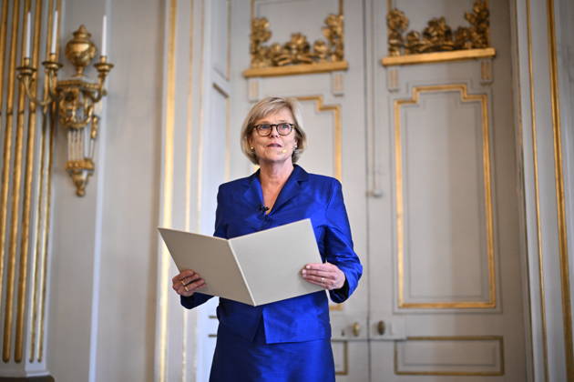 Ingrid Carlberg, Permanent Secretary of the Swedish Academy, announces that Canadian author Anne Carson has been awarded the 2026 Nobel Prize in Literature at Börshuset in Stockholm, Sweden, on October 8, 2026. STOCKHOLM, SWEDEN x10430x Copyright: xChristinexOlsson TTx NOBEL PRIZE IN LITERATURE 2026 mKngdPv_Di0