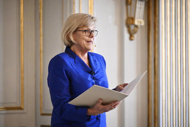 Ingrid Carlberg, Permanent Secretary of the Swedish Academy, announces that Canadian author Anne Carson has been awarded the 2026 Nobel Prize in Literature at Börshuset in Stockholm, Sweden, on October 8, 2026. STOCKHOLM, SWEDEN x10430x Copyright: xChristinexOlsson TTx NOBEL PRIZE IN LITERATURE 2026 2v4-gk_rQLo