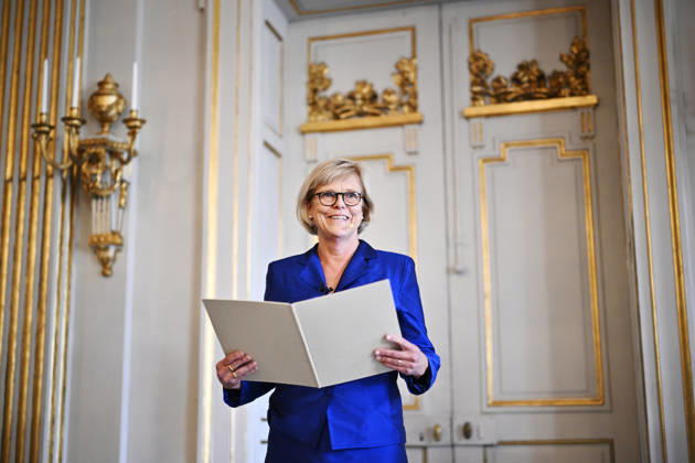 Ingrid Carlberg, Permanent Secretary of the Swedish Academy, announces that Canadian author Anne Carson has been awarded the 2026 Nobel Prize in Literature at Börshuset in Stockholm, Sweden, on October 8, 2026. STOCKHOLM, SWEDEN x10430x Copyright: xChristinexOlsson TTx NOBEL PRIZE IN LITERATURE 2026 E5VYQ-8BcFY