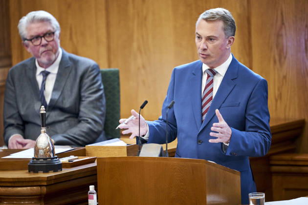 Opening debate in the Danish Parliament Chairman of the Danish People s Party, Morten Messerschmidt, during the opening debate of the parliament in the Folketing Hall at Christiansborg on Thursday, October 8, 2026. (Photo: Thomas Traasdahl Ritzau Scanpix) , Copenhagen Denmark Copyright: RitzauxScanpix ThomasxTraasdahlx spdk20261008-130748-L