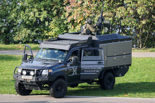 BELARUS, MINSK - OCTOBER 8, 2026: A vehicle is seen during the final phase of the Eurasia-Antiterror 2026 counter-terrorism exercise by relevant agencies of the CIS and SCO member states. The drill is held as part of the 2026 CIS and SCO Counter-Terrorism Forum. Maxim Malinovsky TASS 98945557