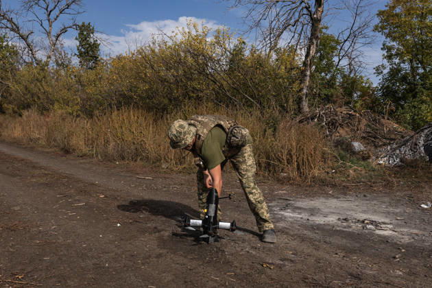 Ukrainian drone units are on duty at the front lines in Donetsk Region DONETSK REGION, UKRAINE - OCTOBER 8: A Ukrainian soldier sets up a drone to attack enemy drones in the Donetsk region, Ukraine, 8 October 2026 Diego Herrera Carcedo Anadolu Donetsk Ukraine. Editorial use only. Please get in touch for any other usage. Copyright: x2026xAnadoluxDiegoxHerreraxCarcedox