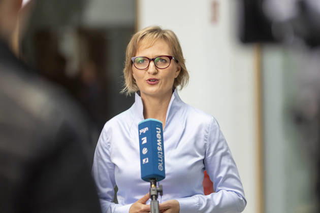 Franziska Brantner, Co-Vorsitzende von Buendnis 90 Die Gruenen, aufgenommen im Rahmen der Pressekonferenz zur Vorstellung des Leitantrages Unser Plan fuer Deutschland Berlin, 08.10.2026. Berlin Deutschland Copyright: xYonaxElsnerx