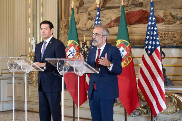 October 8, 2026, Lisbon, Lisbon, Portugal: Portuguese Minister of State and Foreign Affairs PAULO RANGEL speaks and gestures at a lectern during a joint press conference with the U.S. secretary of state at Palacio das Necessidades in Lisbon, Portugal, on October 8, 2026. The media appearance follows bilateral talks during the U.S. official s visit to advance defense, economic and technology cooperation. Lisbon Portugal - ZUMAr238 20261008_zip_r238_001 Copyright: xRicardoxRochax