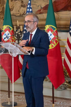 October 8, 2026, Lisbon, Lisbon, Portugal: Portugal s Minister of State and Foreign Affairs PAULO RANGEL speaks at a lectern during a joint press conference with U.S. Secretary of State MARCO RUBIO at Palacio das Necessidades in Lisbon, Portugal, on October 8, 2026. The media appearance follows their bilateral meeting during RUBIO s visit to Lisbon. Lisbon Portugal - ZUMAr238 20261008_zip_r238_007 Copyright: xRicardoxRochax