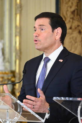 October 8, 2026, Lisbon, Lisbon, Portugal: U.S. Secretary of State MARCO RUBIO speaks and gestures at a lectern during a joint press conference with Portuguese Minister of State and Foreign Affairs PAULO RANGEL at Palacio das Necessidades in Lisbon, Portugal, on October 8, 2026, following their bilateral meeting. Lisbon Portugal - ZUMAr238 20261008_zip_r238_015 Copyright: xRicardoxRochax