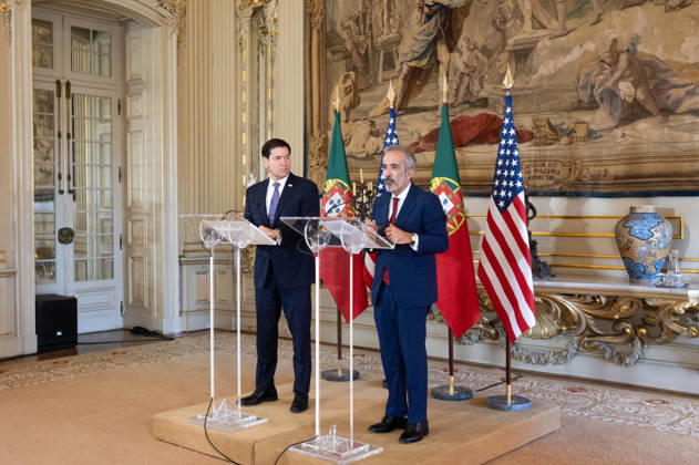October 8, 2026, Lisbon, Lisbon, Portugal: Portuguese Minister of State and Foreign Affairs PAULO RANGEL speaks at a lectern during a joint press conference with U.S. Secretary of State MARCO RUBIO at the Palacio das Necessidades in Lisbon, Portugal, on October 8, 2026. The media appearance follows their bilateral meeting during RUBIO s visit to advance defense, economic and technology cooperation. Lisbon Portugal - ZUMAr238 20261008_zip_r238_022 Copyright: xRicardoxRochax