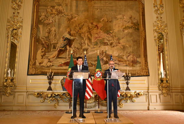 US Secretary of State Marco Rubio visits Portugal LISBON, PORTUGAL - OCTOBER 8: US Secretary of State Marco Rubio (L) and Portuguese Foreign Minister Paulo Rangel (R) hold a joint press conference at the Necessidades Palace, home to Portugal s Foreign Ministry, in Lisbon, Portugal, on October 8, 2026. Zed Jameson Anadolu Lisbon Portugal. Editorial use only. Please get in touch for any other usage. Copyright: x2026xAnadoluxZedxJamesonx