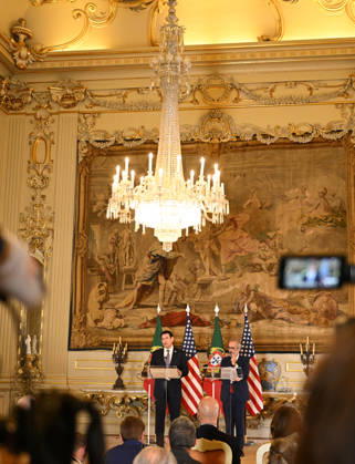 US Secretary of State Marco Rubio visits Portugal LISBON, PORTUGAL - OCTOBER 8: US Secretary of State Marco Rubio (L) and Portuguese Foreign Minister Paulo Rangel (R) hold a joint press conference at the Necessidades Palace, home to Portugal s Foreign Ministry, in Lisbon, Portugal, on October 8, 2026. Zed Jameson Anadolu Lisbon Portugal. Editorial use only. Please get in touch for any other usage. Copyright: x2026xAnadoluxZedxJamesonx