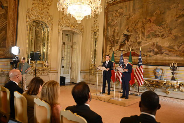 US Secretary of State Marco Rubio visits Portugal LISBON, PORTUGAL - OCTOBER 8: US Secretary of State Marco Rubio (L) and Portuguese Foreign Minister Paulo Rangel (R) hold a joint press conference at the Necessidades Palace, home to Portugal s Foreign Ministry, in Lisbon, Portugal, on October 8, 2026. Zed Jameson Anadolu Lisbon Portugal. Editorial use only. Please get in touch for any other usage. Copyright: x2026xAnadoluxZedxJamesonx