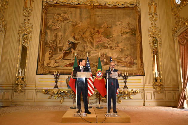 US Secretary of State Marco Rubio visits Portugal LISBON, PORTUGAL - OCTOBER 8: US Secretary of State Marco Rubio (L) and Portuguese Foreign Minister Paulo Rangel (R) hold a joint press conference at the Necessidades Palace, home to Portugal s Foreign Ministry, in Lisbon, Portugal, on October 8, 2026. Zed Jameson Anadolu Lisbon Portugal. Editorial use only. Please get in touch for any other usage. Copyright: x2026xAnadoluxZedxJamesonx