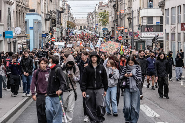 Protest against eduction conditions continues in Nancy NANCY, FRANCE - OCTOBER 8: Students holding placards take to the streets to protest education conditions in Nancy, France, on October 8, 2026. Students are taking part in a nationwide high-school mobilization over school conditions and demands for greater education resources, while security units remain deployed around several locations in the city. Muhammed Said Tako Anadolu Nancy France. Editorial use only. Please get in touch for any other usage. Copyright: x2026xAnadoluxMuhammedxSaidxTakox