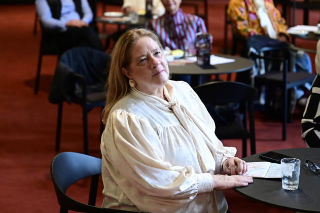Kathy Kelly beim Pressegespräch und Präsentation des 16. HOPE-Award zur 18. Hope Gala 2026 im Schauspielhaus Dresden. Dresden, 08.10.2026