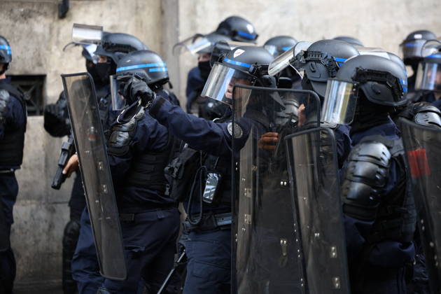 Student Protest - Paris Police forces during a demonstration at Place de la Bastille, in Paris, France on October 8, 2026, as part of a nationwide protest movement over learning conditions. Since late September, pupils have barred the entrances to hundreds of schools, complaining of teacher absences, overloaded timetables, dilapidated classrooms and buildings ill-adapted to rising temperatures, among other grievances. Photo by Raphael Lafargue ABACAPRESS.COM Paris France Copyright: xLafarguexRaphael ABACAx