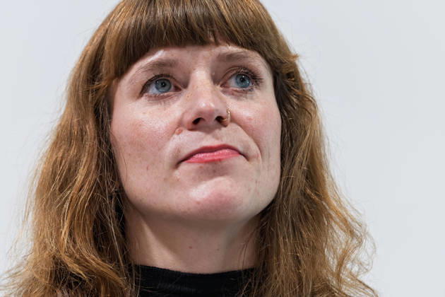 Berlin, 08.10.2026: Kerstin Wolter-Ehling (Die Linke), aufgenommen beim gemeinsamen Pressestatement von Die Linke Berlin, Bündnis 90 Die Grünen Berlin und SPD Berlin nach Abschluss der Vorgespräche im Foyer des Hauses der Statistik. Pressestatement von Linke, Grünen und SPD in Berlin