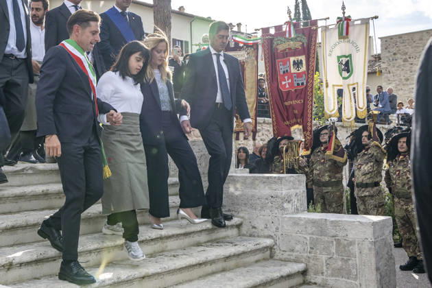 IPA89434821 - ASCOLI PICENO, ITALY OCTOBER 8, 2026: Prime Minister Giorgia Meloni attends the presentation and inauguration ceremony for the Palazzo Saladini Pilastri complex and its historic park in Ascoli Piceno. The restoration project is part of the PINQuA program for urban regeneration and the enhancement of the city™s historical heritage. (Photo: Andrea Vagnoni IPA Agency) Copyright: xAndreaxVagnonix xx IPA89434821