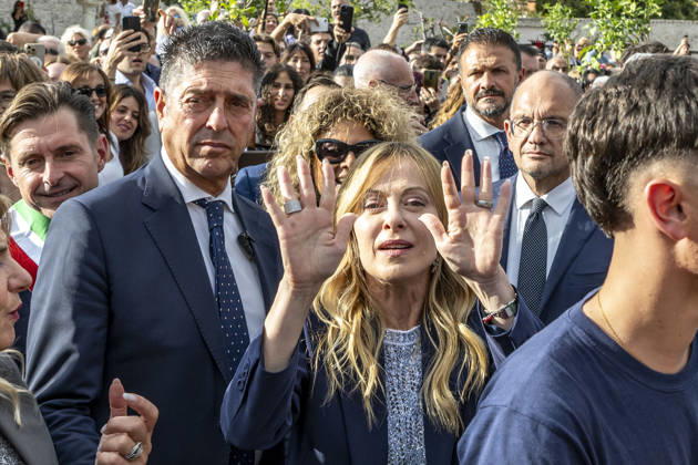 IPA89434853 - ASCOLI PICENO, ITALY OCTOBER 8, 2026: Prime Minister Giorgia Meloni attends the presentation and inauguration ceremony for the Palazzo Saladini Pilastri complex and its monumental park in Ascoli Piceno. The restoration project is part of the PINQuA program for urban regeneration and the enhancement of the city™s historical heritage. (Photo: Andrea Vagnoni IPA Agency) Copyright: xAndreaxVagnonix xx IPA89434853