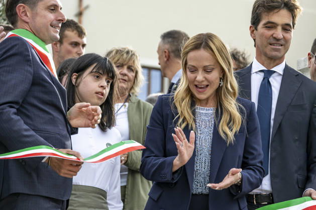 IPA89434809 - ASCOLI PICENO, ITALY OCTOBER 8, 2026: Prime Minister Giorgia Meloni attends the presentation and inauguration ceremony for the Palazzo Saladini Pilastri complex and its historic park in Ascoli Piceno. The restoration project is part of the PINQuA program for urban regeneration and the enhancement of the city™s historical heritage. (Photo: Andrea Vagnoni IPA Agency) Copyright: xAndreaxVagnonix xx IPA89434809