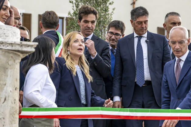 IPA89434784 - ASCOLI PICENO, ITALY OCTOBER 8, 2026: Prime Minister Giorgia Meloni attends the presentation and inauguration ceremony for the Palazzo Saladini Pilastri complex and its monumental park in Ascoli Piceno. The restoration project is part of the PINQuA program for urban regeneration and the enhancement of the city™s historical heritage. (Photo: Andrea Vagnoni IPA Agency) Copyright: xAndreaxVagnonix xx IPA89434784