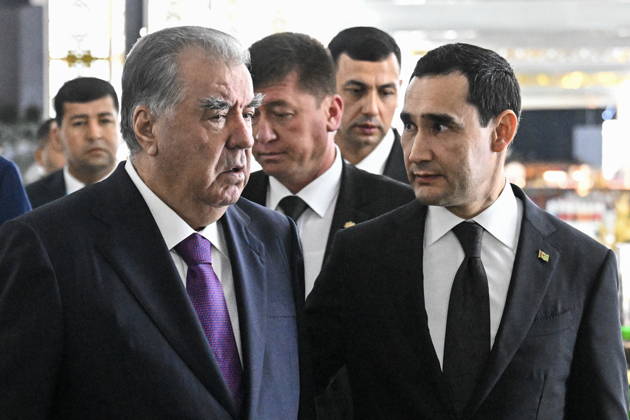 TURKMENISTAN, BALKAN PROVINCE - OCTOBER 8, 2026: Emomali Rahmon, President of Tajikistan, and his counterpart Serdar Berdimuhamedow (L-R front) of Turkmenistan visit a traditional food festival in the Awaza National Tourist Zone on the sidelines of a meeting of the CIS (Commonwealth of Independent States) Council of Heads of State in Turkmenbasy Turkmenistan - ZUMAt113 20261008_zaa_t113_533 Copyright: xSergeixBobylevx