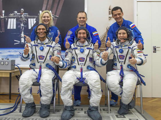 October 8, 2026, Baikonur, Kazakhstan: Baikonur, Kazakhstan. 14 July, 2026. Expedition 75 prime crew Anil Menon, Pyotr Dubrov and Anna Kikina, seated, pose with backup crew Deniz Burnham, Dmitry Petelin and Konstantin Borisov at the Baikonur Cosmodrome, July 14, 2026 in Baikonur, Kazakhstan. The prime crew launched to the International Space Station later that day. Baikonur Kazakhstan - ZUMAp138 20261008_zaa_p138_001 Copyright: xPavelxShvets Gctcx