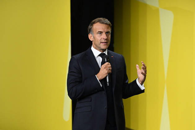 President Macron at Bpifrance Inno Generation - Paris France s President Emmanuel Macron delivers a speech on stage during the Bpifrance Inno Generation (BIG) event, one of Europe’s largest gatherings dedicated to entrepreneurs, in Paris, France on October 8, 2026. Photo by Jeanne Accorsini Pool ABACAPRESS.COM Paris France Copyright: xAccorsinixJeanne Pool ABACAx