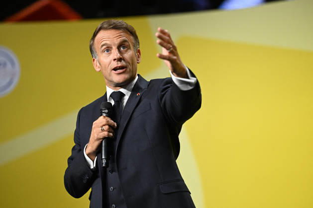 President Macron at Bpifrance Inno Generation - Paris France s President Emmanuel Macron delivers a speech on stage during the Bpifrance Inno Generation (BIG) event, one of Europe’s largest gatherings dedicated to entrepreneurs, in Paris, France on October 8, 2026. Photo by Jeanne Accorsini Pool ABACAPRESS.COM Paris France Copyright: xAccorsinixJeanne Pool ABACAx