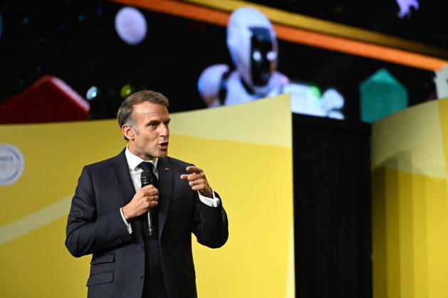 President Macron at Bpifrance Inno Generation - Paris France s President Emmanuel Macron delivers a speech on stage during the Bpifrance Inno Generation (BIG) event, one of Europe’s largest gatherings dedicated to entrepreneurs, in Paris, France on October 8, 2026. Photo by Jeanne Accorsini Pool ABACAPRESS.COM Paris France Copyright: xAccorsinixJeanne Pool ABACAx