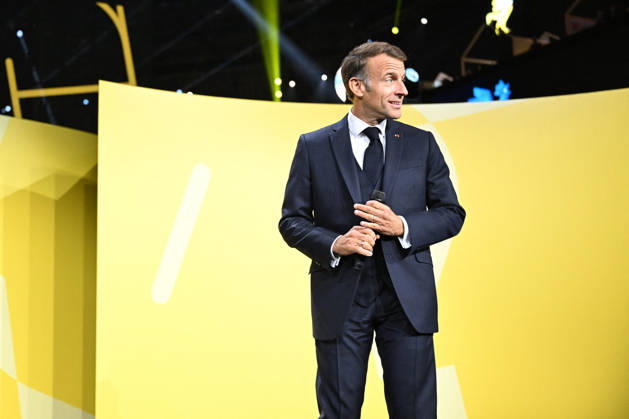 President Macron at Bpifrance Inno Generation - Paris France s President Emmanuel Macron delivers a speech on stage during the Bpifrance Inno Generation (BIG) event, one of Europe’s largest gatherings dedicated to entrepreneurs, in Paris, France on October 8, 2026. Photo by Jeanne Accorsini Pool ABACAPRESS.COM Paris France Copyright: xAccorsinixJeanne Pool ABACAx