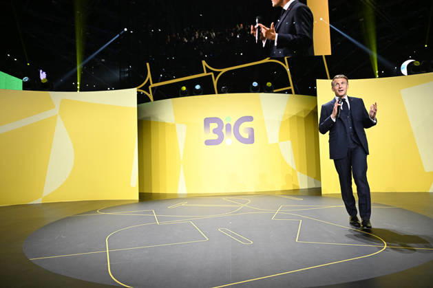 President Macron at Bpifrance Inno Generation - Paris France s President Emmanuel Macron delivers a speech on stage during the Bpifrance Inno Generation (BIG) event, one of Europe’s largest gatherings dedicated to entrepreneurs, in Paris, France on October 8, 2026. Photo by Jeanne Accorsini Pool ABACAPRESS.COM Paris France Copyright: xAccorsinixJeanne Pool ABACAx