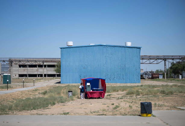 October 8, 2026, Baikonur, Kazakhstan: Baikonur, Kazakhstan. 14 July, 2026. An outdoor cafe stands outside Building 254 of the Baikonur Cosmodrome, where the Expedition 75 crew suited up for launch, July 14, 2026 in Baikonur, Kazakhstan. The crew launched to the International Space Station later that day. Baikonur Kazakhstan - ZUMAp138 20261008_zaa_p138_032 Copyright: xBillxIngalls Nasax