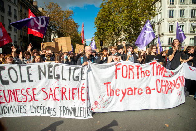 Student Protest - Paris Hundreds of high school students occupy Place de la Bastille in Paris, France on October 8, 2026, following the success of the October 6 protest, calling to continue and amplify the movement. Photo by ABACAPRESS.COM Paris France Copyright: xPrezatxDenis ABACAx
