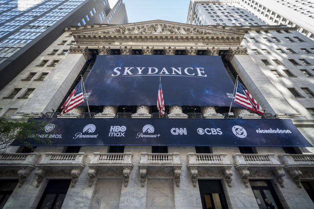 Skydance at the NYSE The New York Stock Exchange is decorated with a banner for Skydance on Thursday, October 8, 2026 celebrating it listing from NASDAQ to the NYSE following its acquisition of Warner Bros. Discovery.. ( RichardxB.xLevine